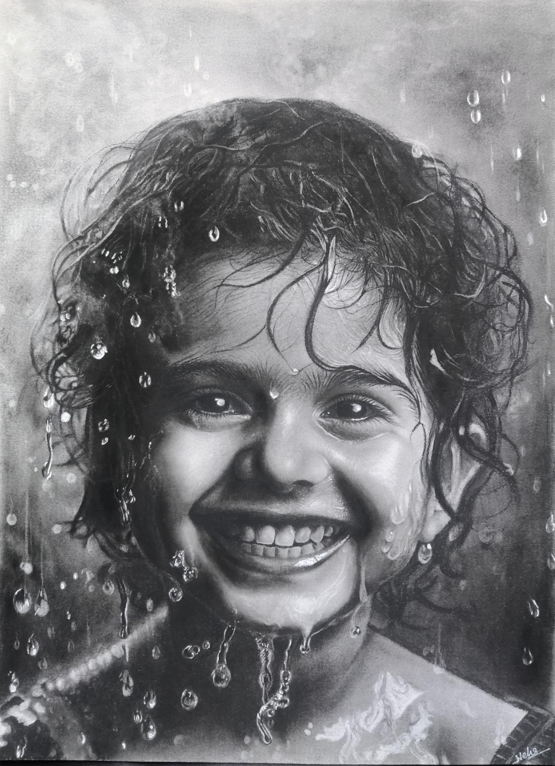 Charcoal Baby with water in Background